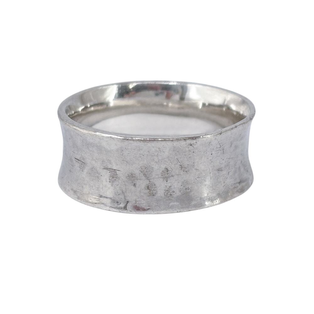 Wide Concave Hammered Ring | Vintage Sterling Silver 925 | Size 9.5